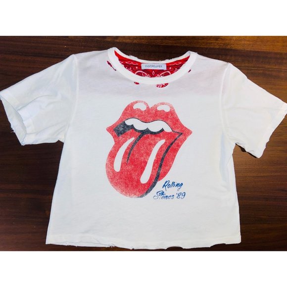 DAYDREAMER Rolling Stones 89 Tour Rebel Crop Tee White Small New women’s graphic - Picture 5 of 13